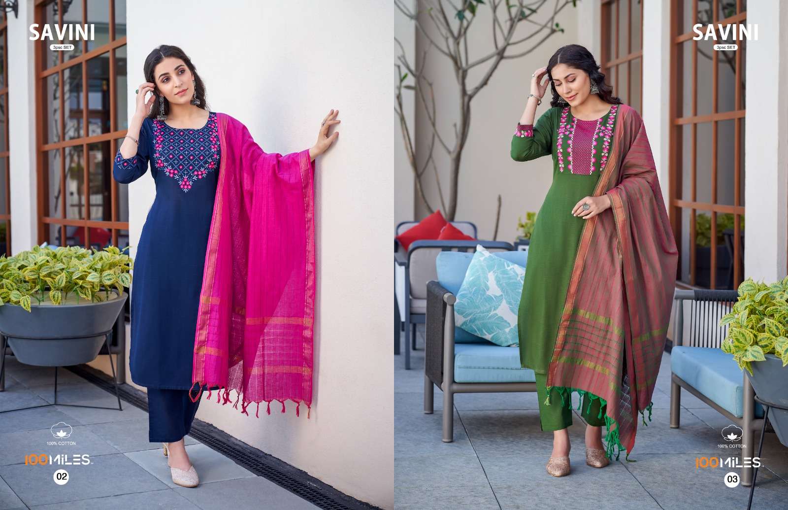 100MILES SAVINI Kurti with pants and dupatta Wholesale catalog
