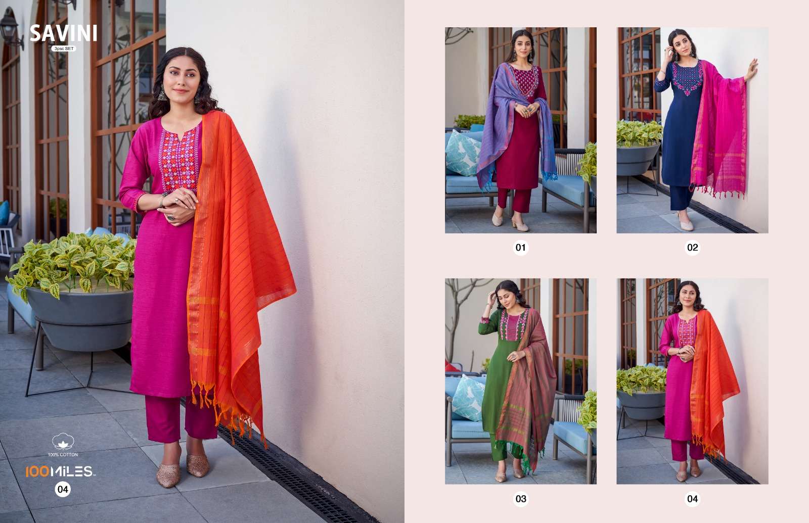 100MILES SAVINI Kurti with pants and dupatta Wholesale catalog