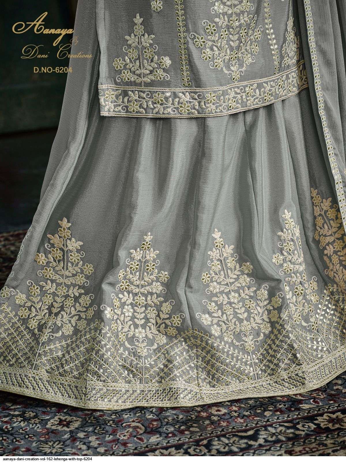 AANAYA DANI CREATION VOL 162 GRAY LEHENGA WITH TOP 6204 Wholesale catalog