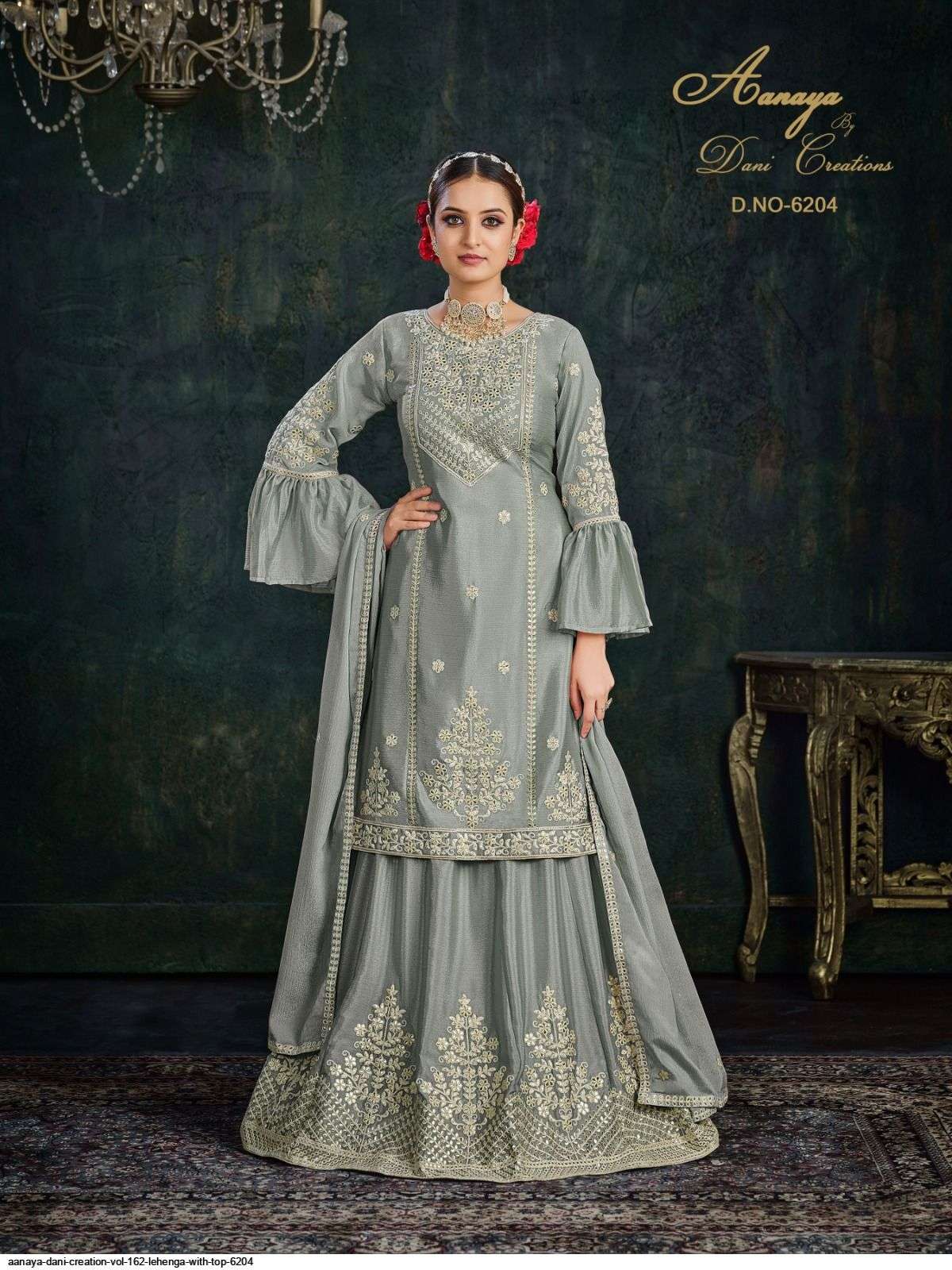 AANAYA DANI CREATION VOL 162 GRAY LEHENGA WITH TOP 6204 Wholesale catalog