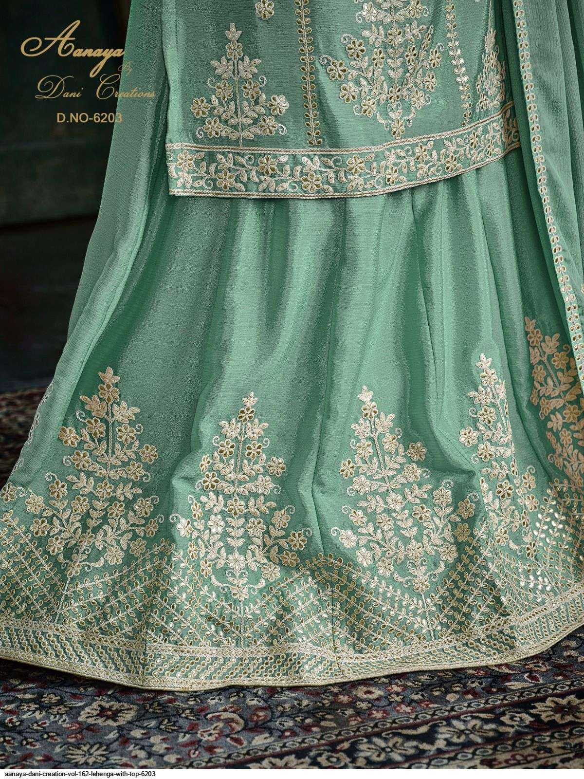 AANAYA DANI CREATION VOL 162 GREEN LEHENGA WITH TOP 6203 Wholesale catalog