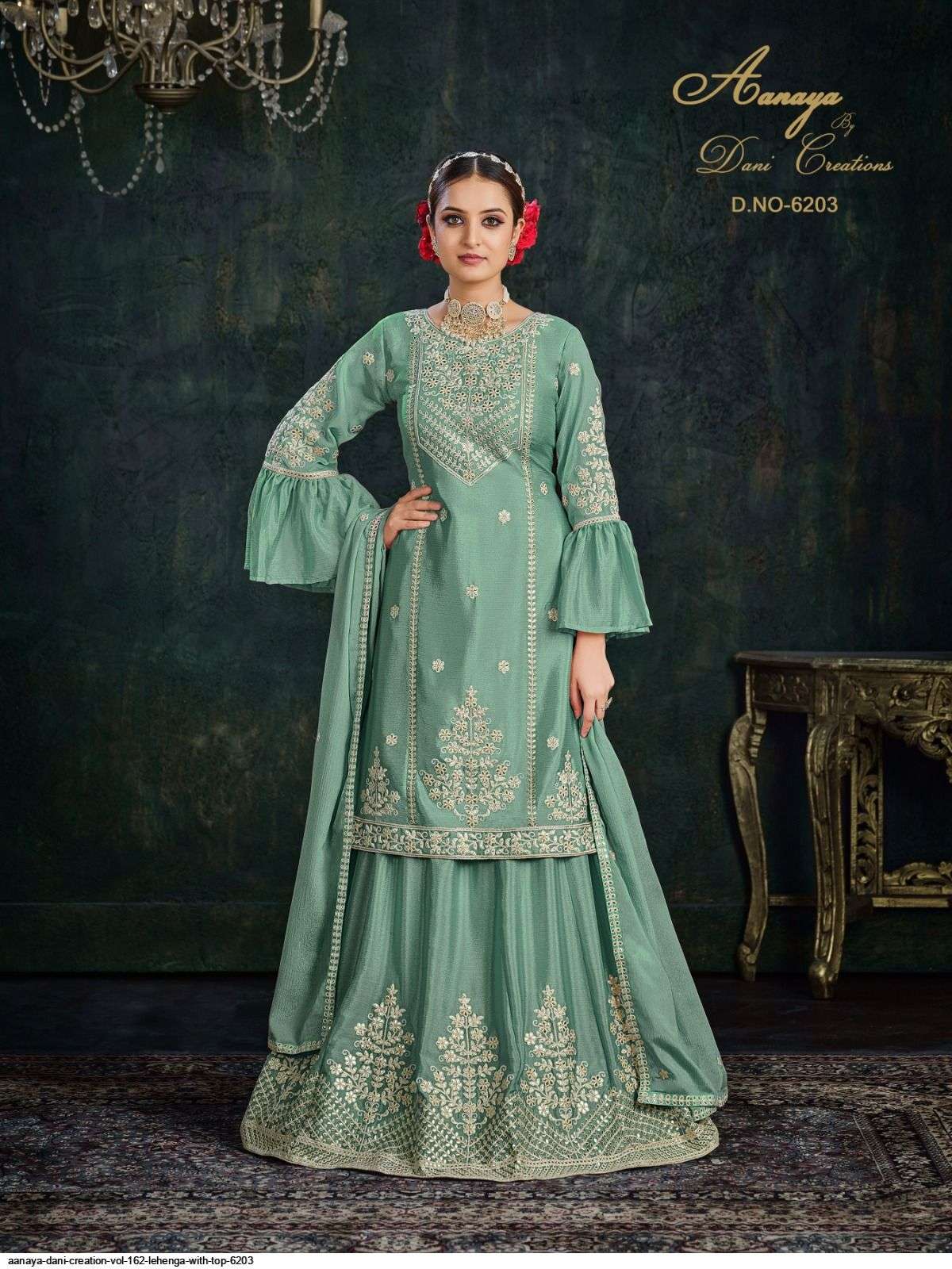 AANAYA DANI CREATION VOL 162 GREEN LEHENGA WITH TOP 6203 Wholesale catalog