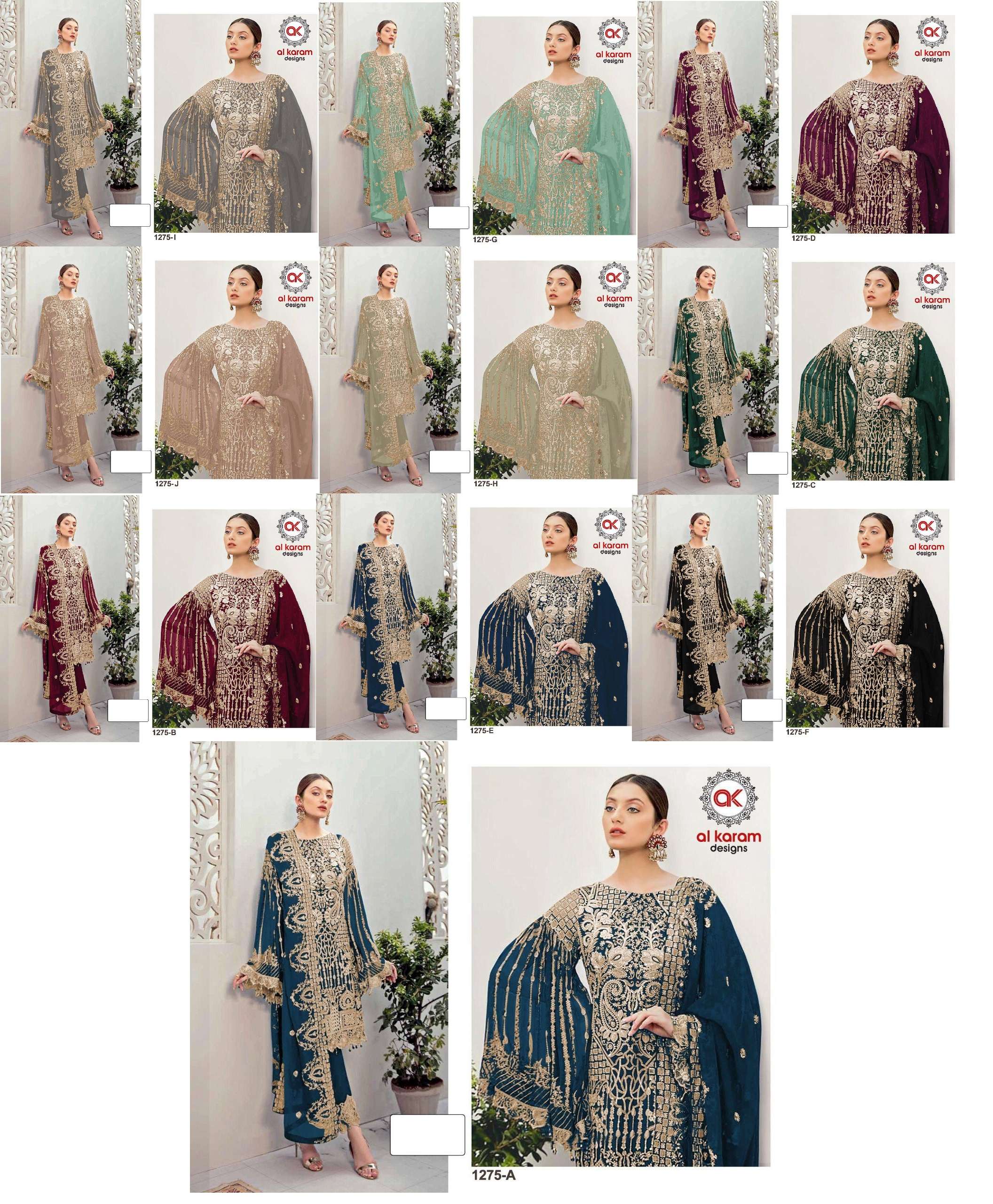 Al Karam 1275 Master Color Designer Georgette Pakistani Suits Wholesale catalog