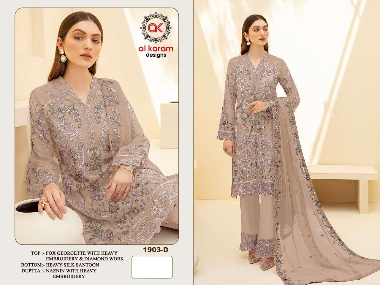 Al Karam 1903 Colours Embroidered Designer Pakistani Suit Wholesale catalog