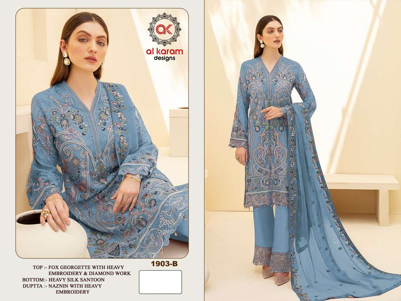 Al Karam 1903 Colours Embroidered Designer Pakistani Suit Wholesale catalog