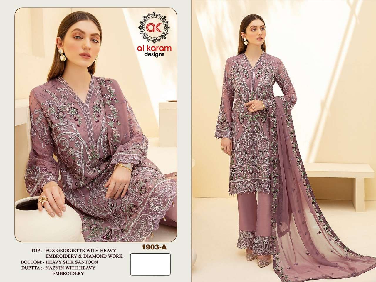 Al Karam 1903 Colours Embroidered Designer Pakistani Suit Wholesale catalog