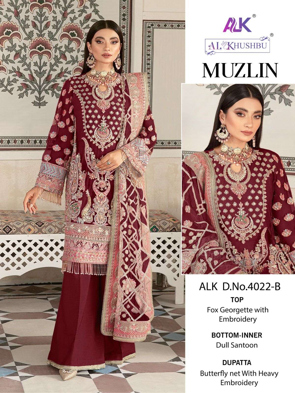 Alk Khushbu Muzlin 4022 Designer Pakistani Suit Wholesale catalog