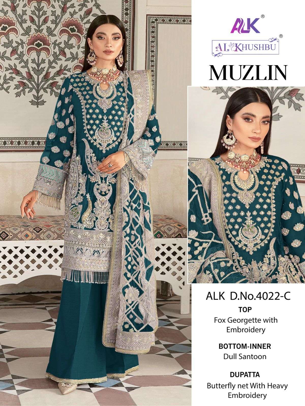 Alk Khushbu Muzlin 4022 Designer Pakistani Suit Wholesale catalog