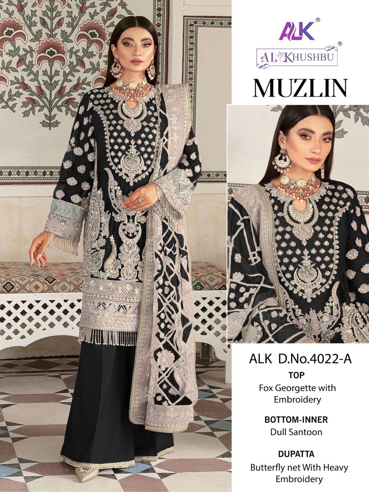 Alk Khushbu Muzlin 4022 Designer Pakistani Suit Wholesale catalog
