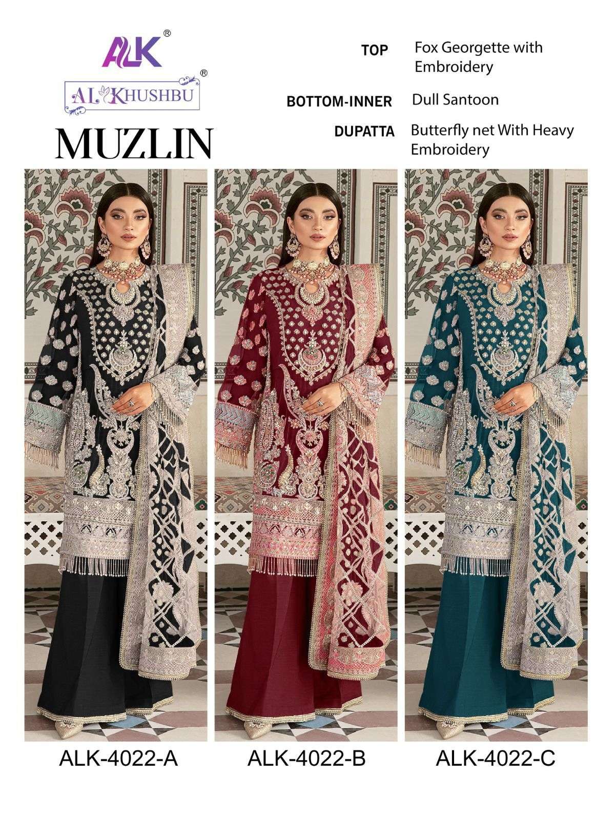 Alk Khushbu Muzlin 4022 Designer Pakistani Suit Wholesale catalog
