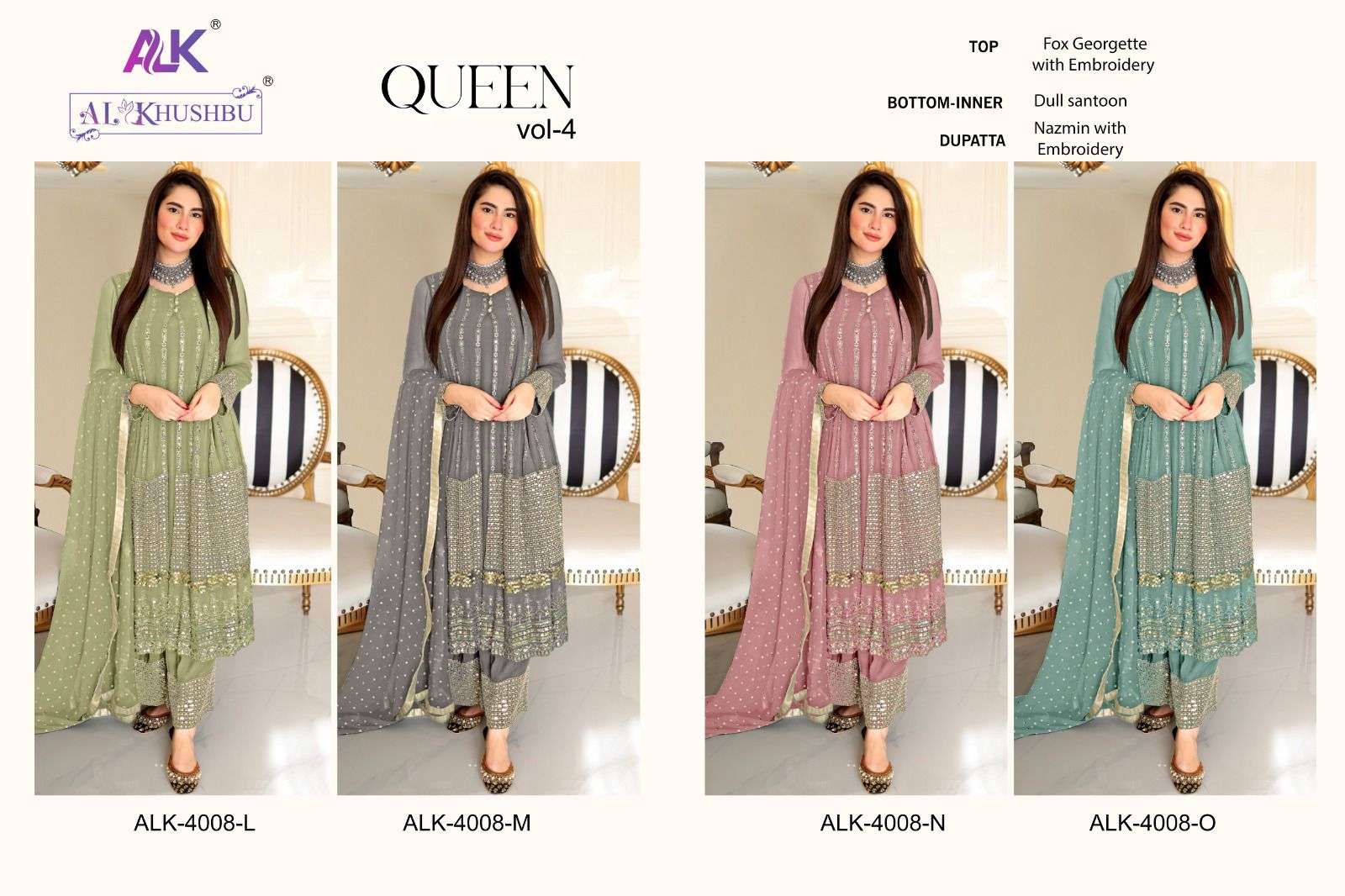 Alk Khushbu Queen Vol 4 Designer Pakistani Suit Wholesale catalog