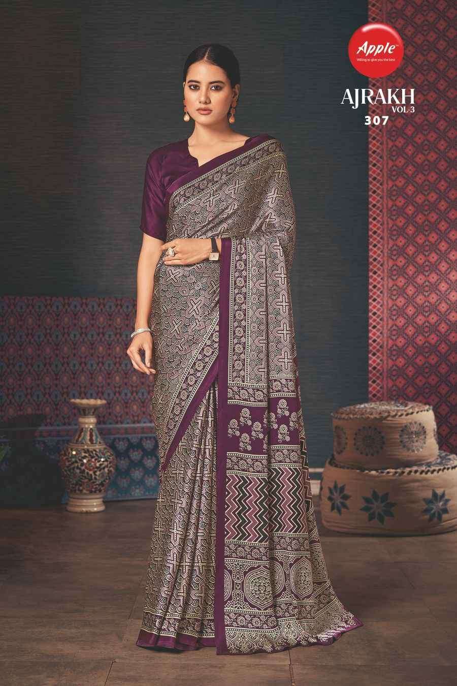 Apple Ajrakh Vol 3 Casual Printed Crepe Saree Wholesale catalog