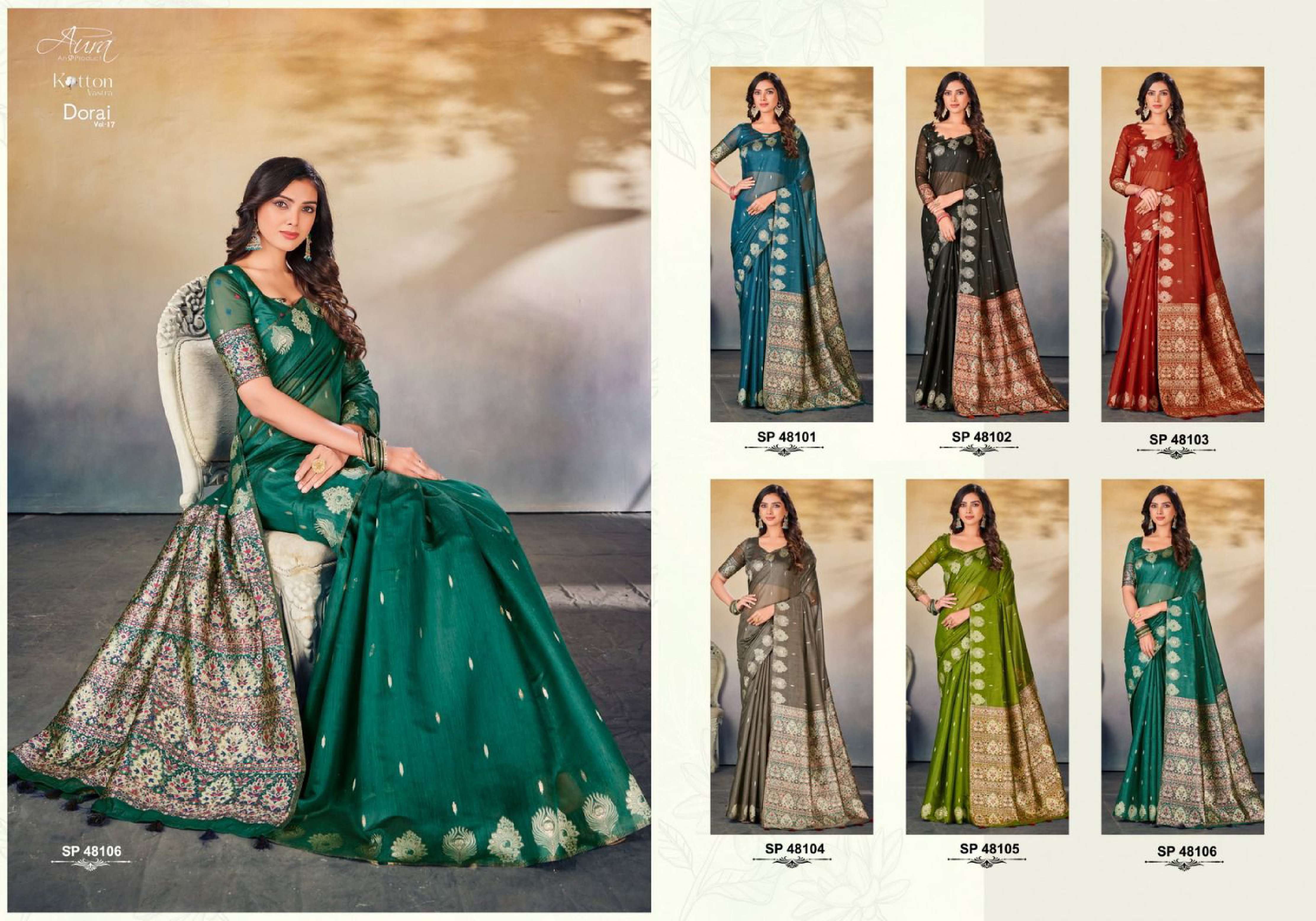 Aura Dorai Vol 17 Cotton Designer Saree Wholesale catalog