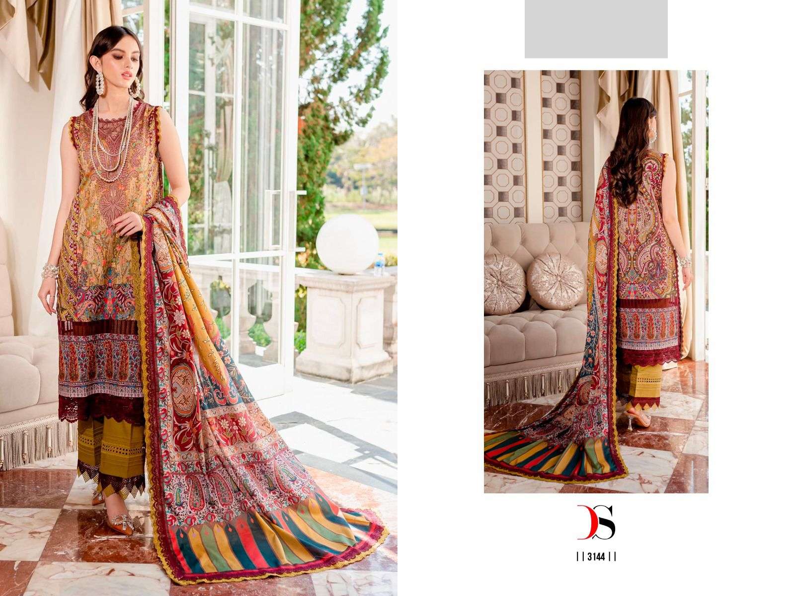 Deepsy Firdous Queens Court 4 Cotton Dupatta Pakistani Suits Wholesale catalog