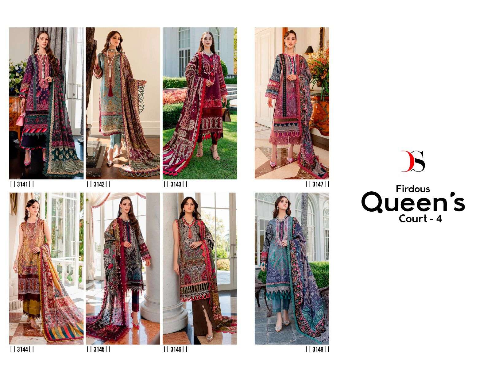 Deepsy Firdous Queens Court 4 Cotton Dupatta Pakistani Suits Wholesale catalog