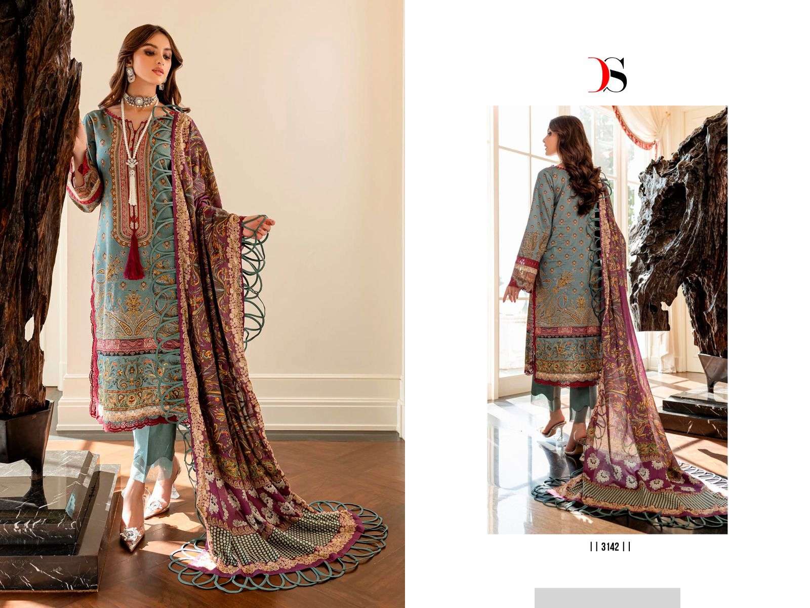 Deepsy Firdous Queens Court 4 Cotton Dupatta Pakistani Suits Wholesale catalog