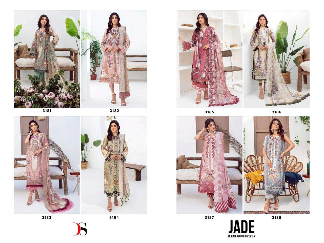 Deepsy Jade Needle Wonder 2023 Vol 2 Chiffon Dupatta Pakistani Suits Wholesale catalog