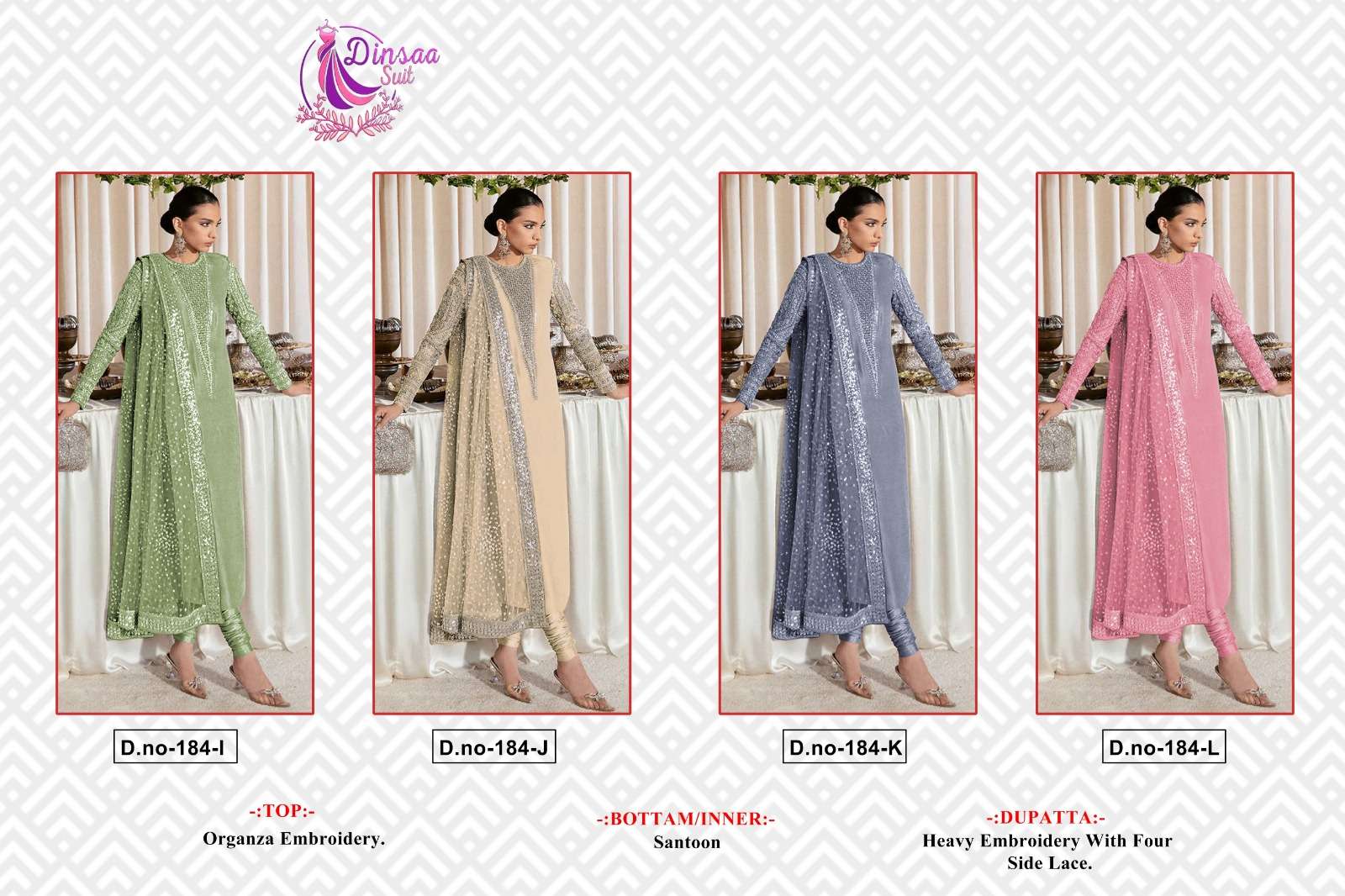 Dinsaa 184 I To L Exclusive Pakistani Suits Wholesale catalog