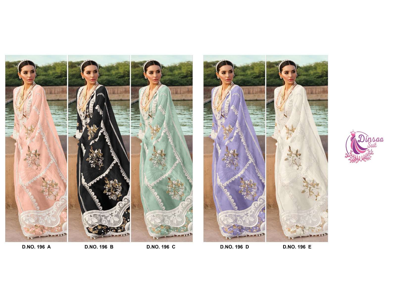 Dinsaa 196 A To E Chikankari Pakistani Suit Wholesale catalog