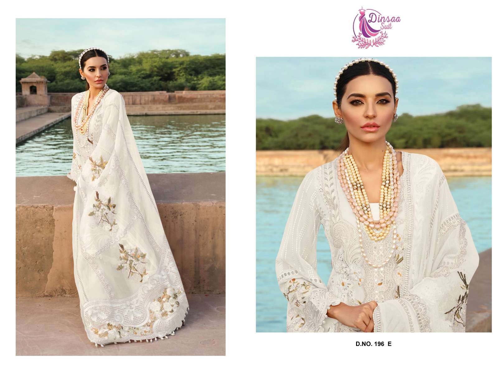 Dinsaa 196 A To E Chikankari Pakistani Suit Wholesale catalog