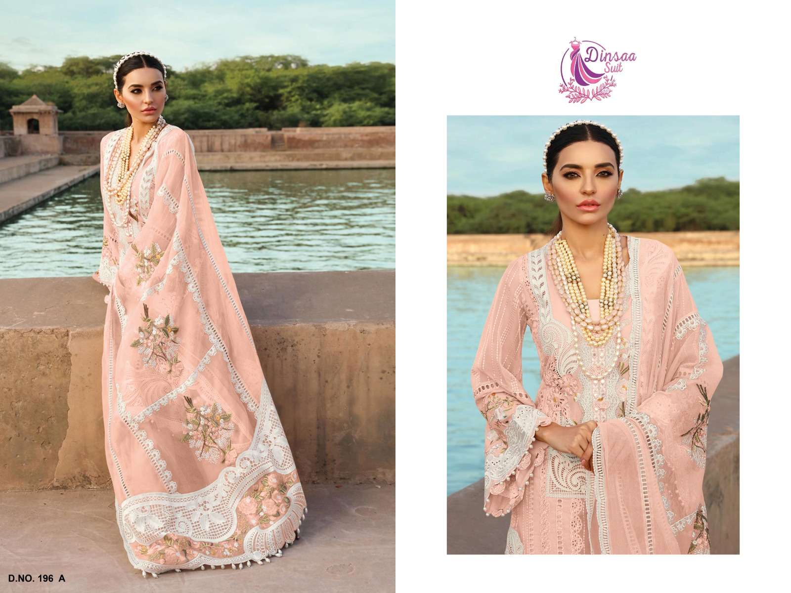Dinsaa 196 A To E Chikankari Pakistani Suit Wholesale catalog