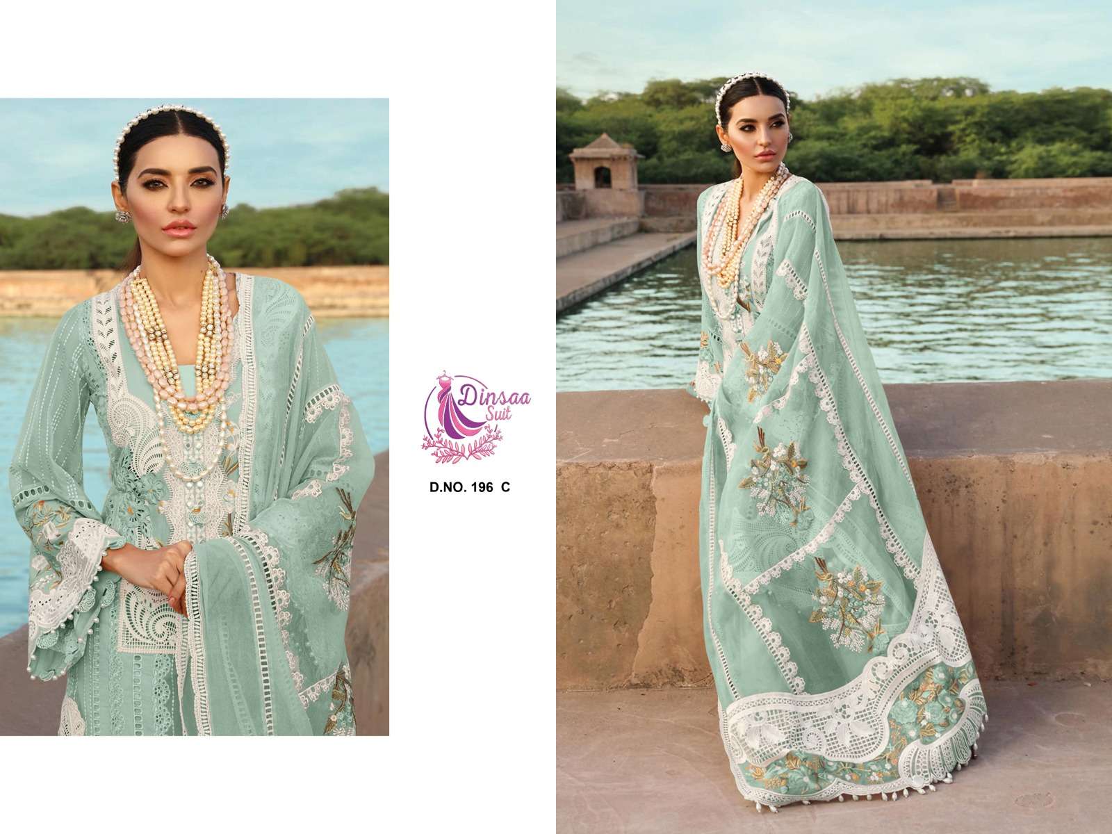 Dinsaa 196 A To E Chikankari Pakistani Suit Wholesale catalog