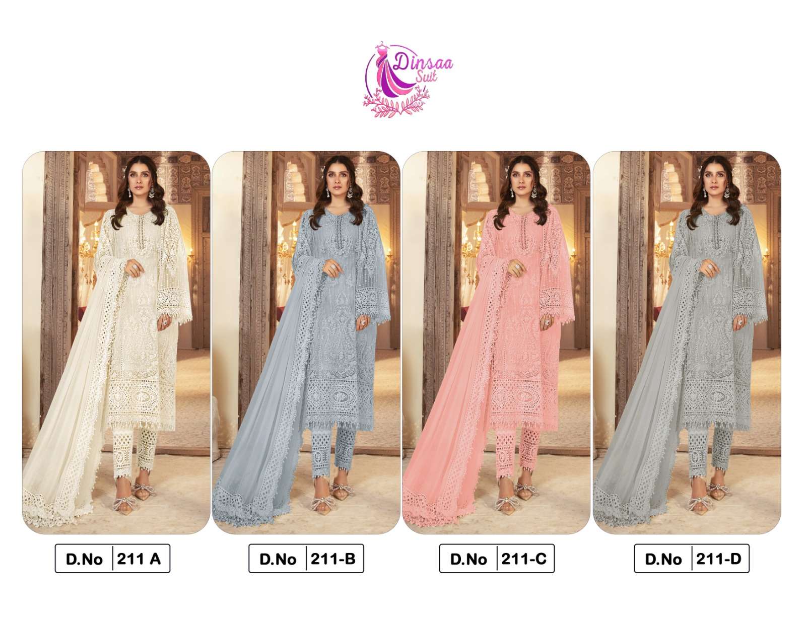 Dinsaa 211 Designer Organza Pakistani Suits Wholesale catalog
