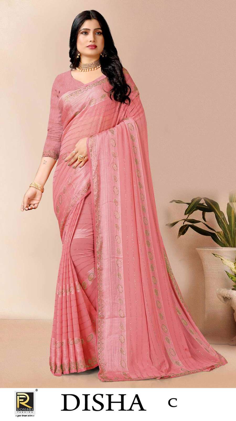 DISHA  BY RONISHA SAREES  FANCY FABRICS SELF PATTERN  AND SIROSKI STONE WORK   DESIGNER SAREES COLLECTION WHOLESALE CATALOG