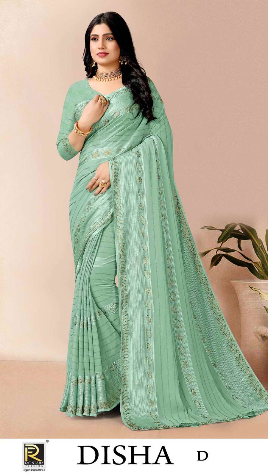 DISHA  BY RONISHA SAREES  FANCY FABRICS SELF PATTERN  AND SIROSKI STONE WORK   DESIGNER SAREES COLLECTION WHOLESALE CATALOG