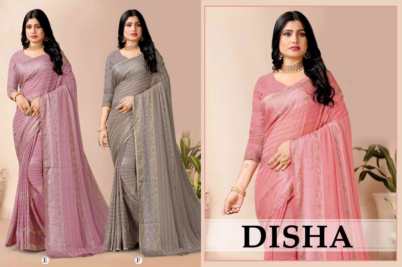 DISHA  BY RONISHA SAREES  FANCY FABRICS SELF PATTERN  AND SIROSKI STONE WORK   DESIGNER SAREES COLLECTION WHOLESALE CATALOG