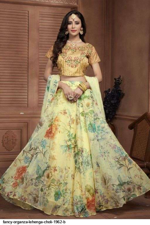 FANCY ORGANZA LIGHT YELLOW LEHENGA CHOLI 1962 B Wholesale catalog