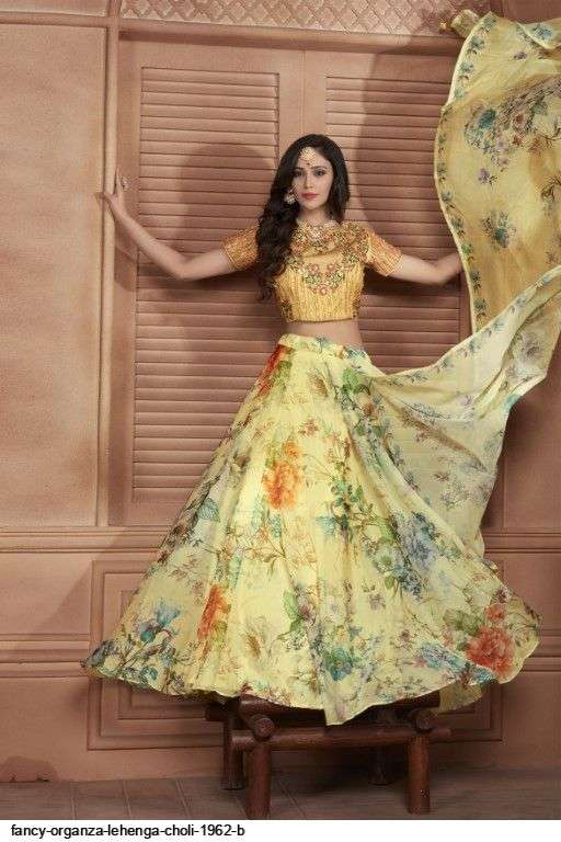 FANCY ORGANZA LIGHT YELLOW LEHENGA CHOLI 1962 B Wholesale catalog