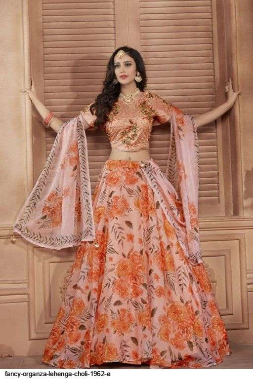 FANCY ORGANZA ORANGE LEHENGA CHOLI 1962 E Wholesale catalog