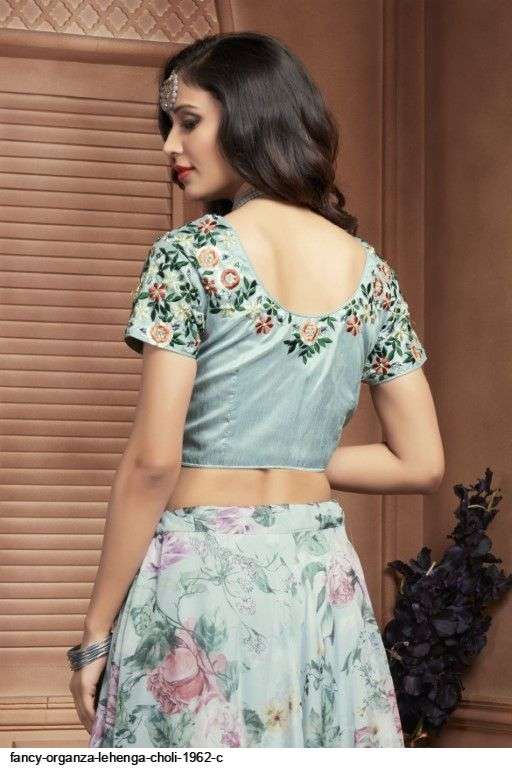 FANCY ORGANZA SKY BLUE LEHENGA CHOLI 1962 C Wholesale catalog