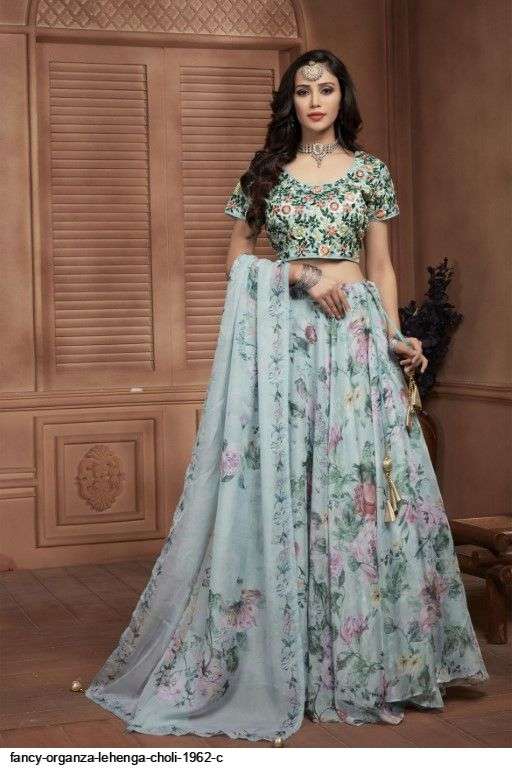 FANCY ORGANZA SKY BLUE LEHENGA CHOLI 1962 C Wholesale catalog