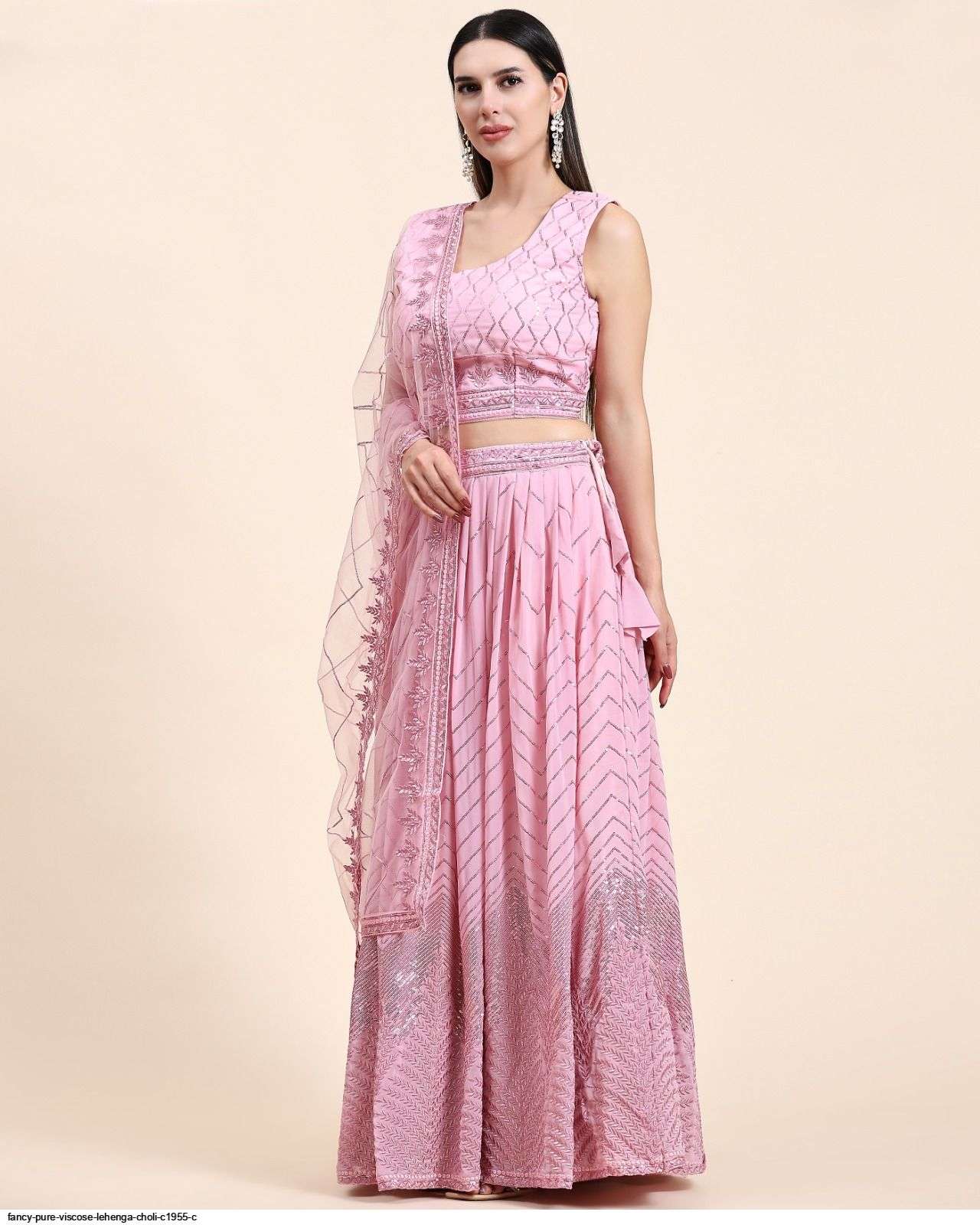 FANCY PURE VISCOSE PINK LEHENGA CHOLI C1955 C Wholesale catalog