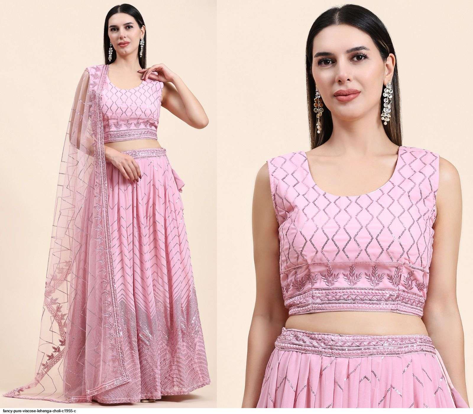 FANCY PURE VISCOSE PINK LEHENGA CHOLI C1955 C Wholesale catalog