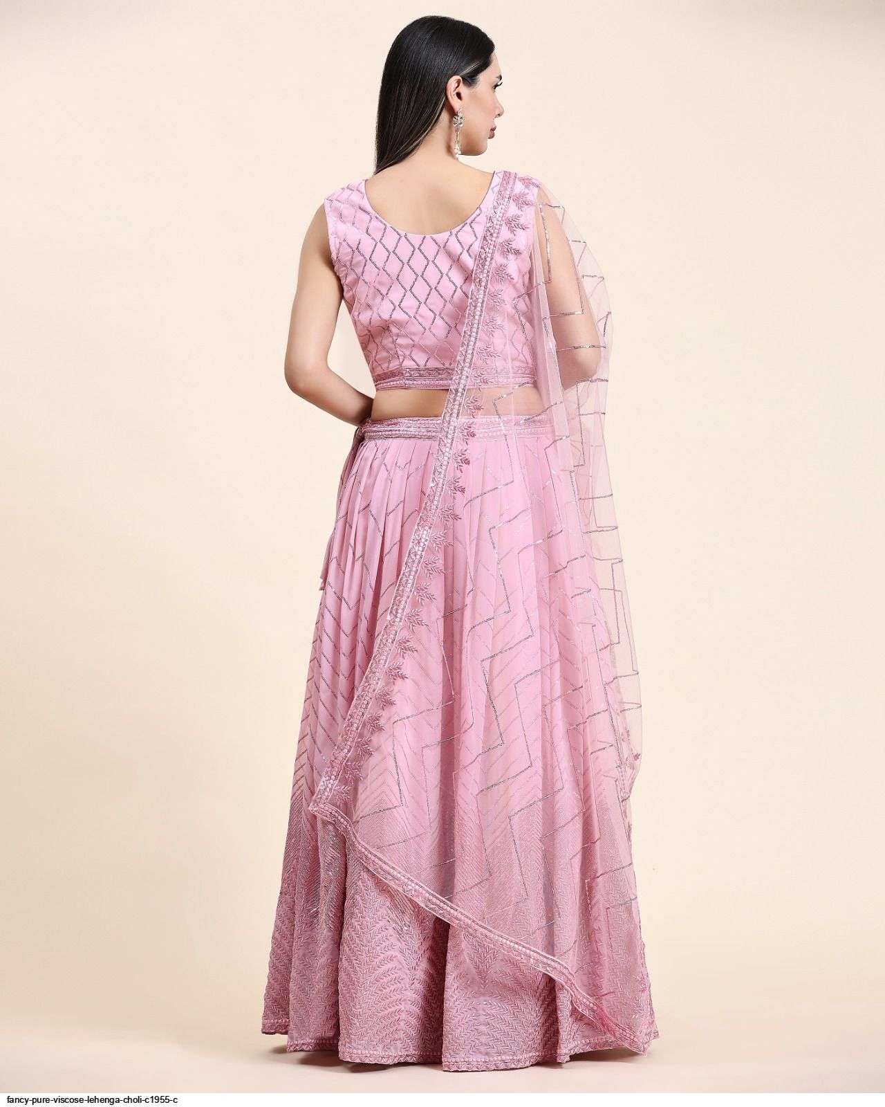 FANCY PURE VISCOSE PINK LEHENGA CHOLI C1955 C Wholesale catalog