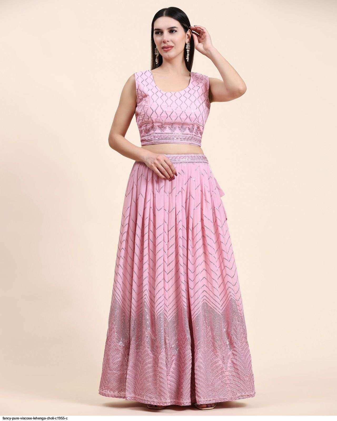 FANCY PURE VISCOSE PINK LEHENGA CHOLI C1955 C Wholesale catalog