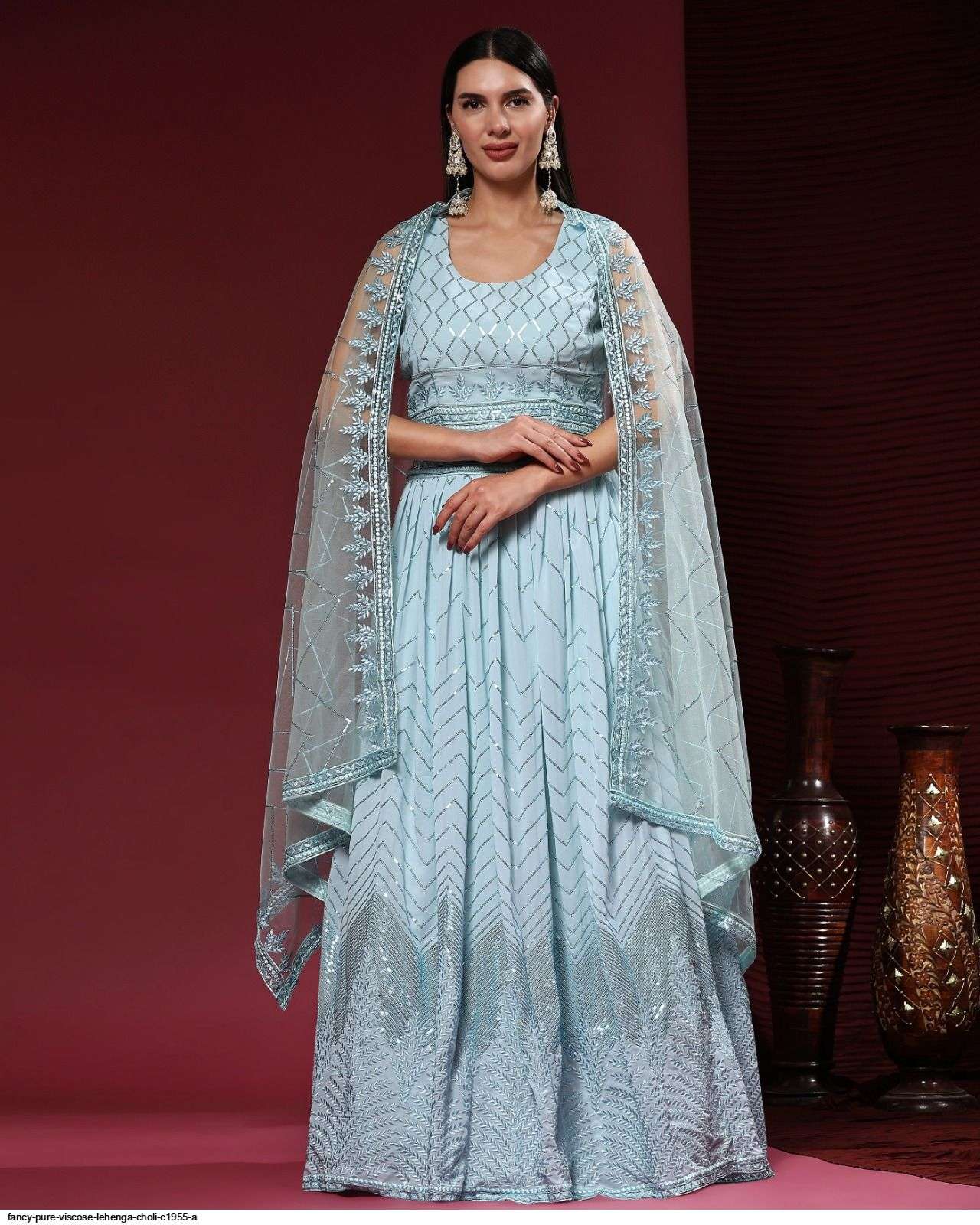 FANCY PURE VISCOSE SKY BLUE LEHENGA CHOLI C1955 A Wholesale catalog