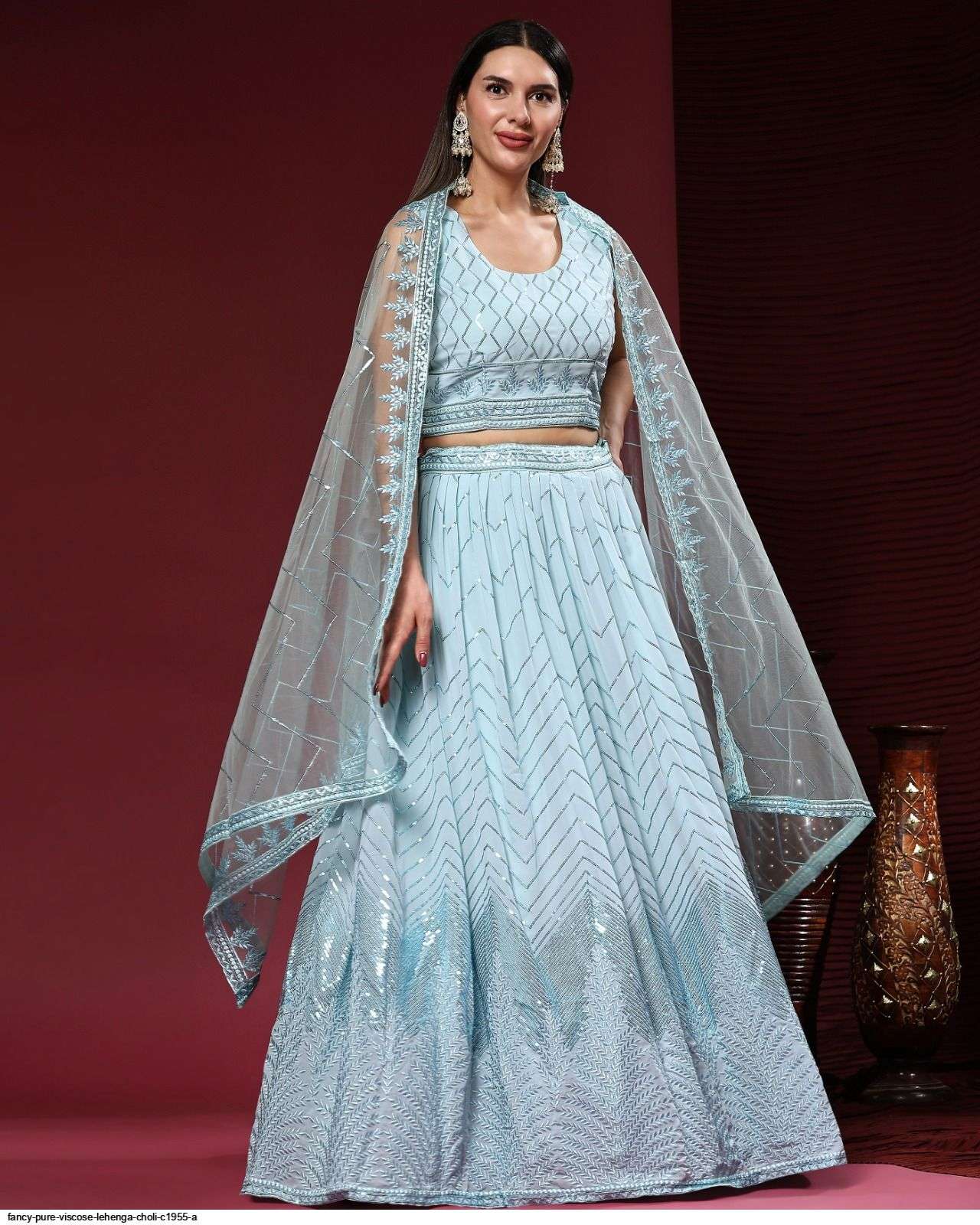 FANCY PURE VISCOSE SKY BLUE LEHENGA CHOLI C1955 A Wholesale catalog