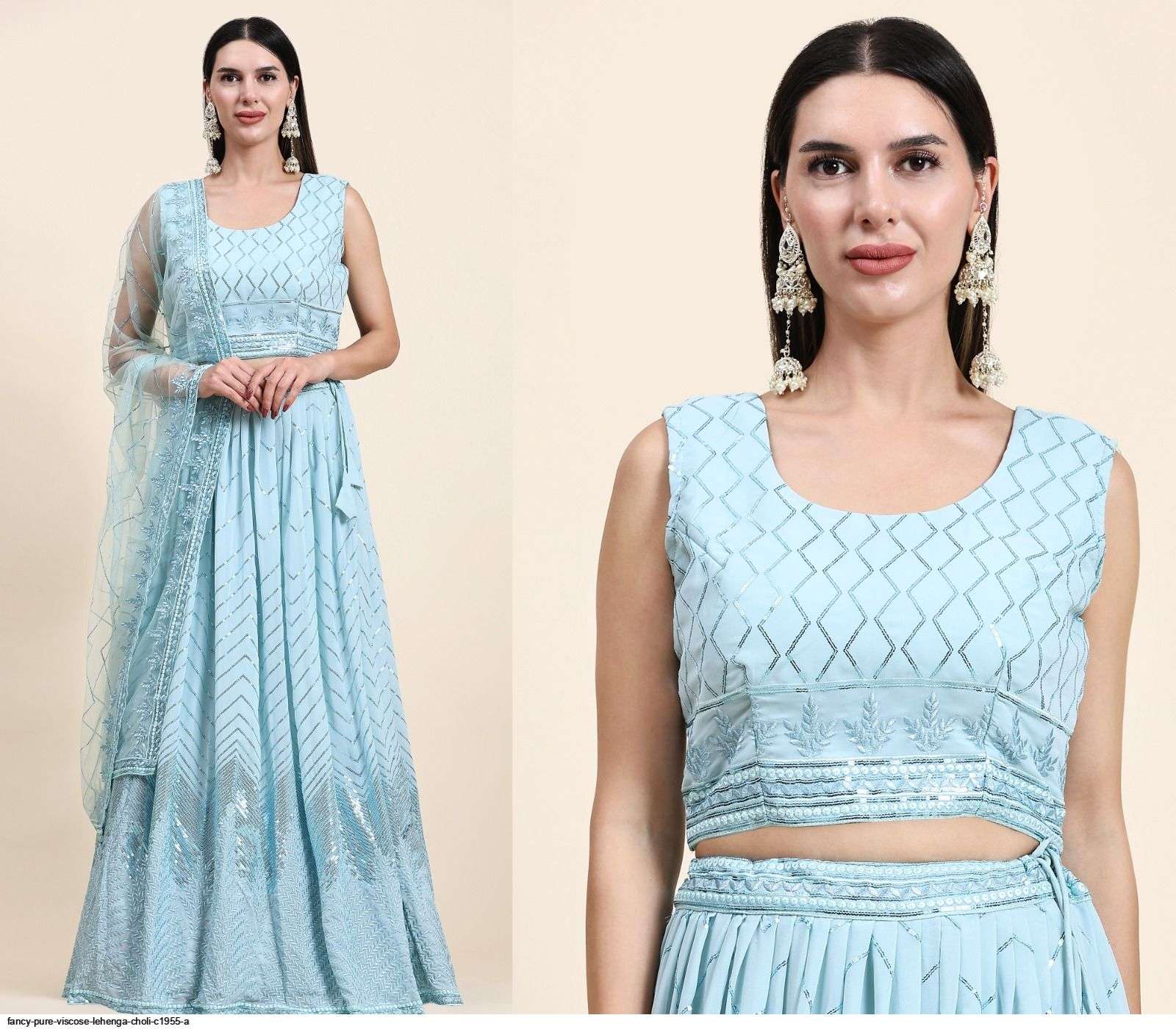 FANCY PURE VISCOSE SKY BLUE LEHENGA CHOLI C1955 A Wholesale catalog