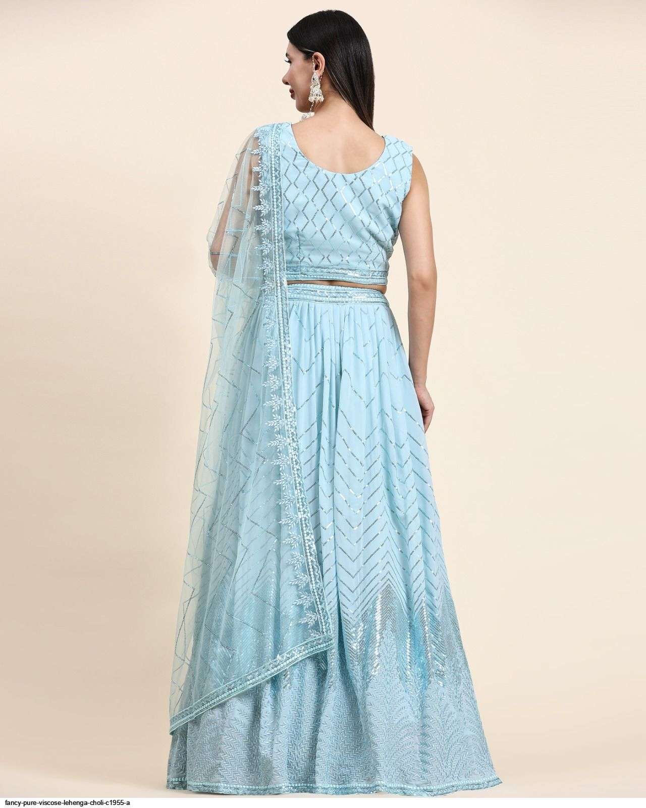 FANCY PURE VISCOSE SKY BLUE LEHENGA CHOLI C1955 A Wholesale catalog