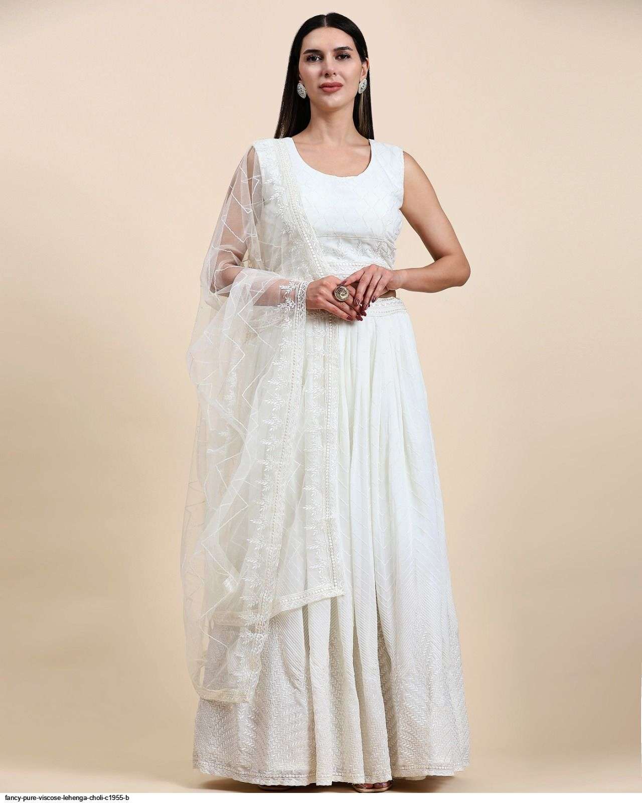 FANCY PURE VISCOSE WHITE LEHENGA CHOLI C1955 B WHOLESALE CATALOG