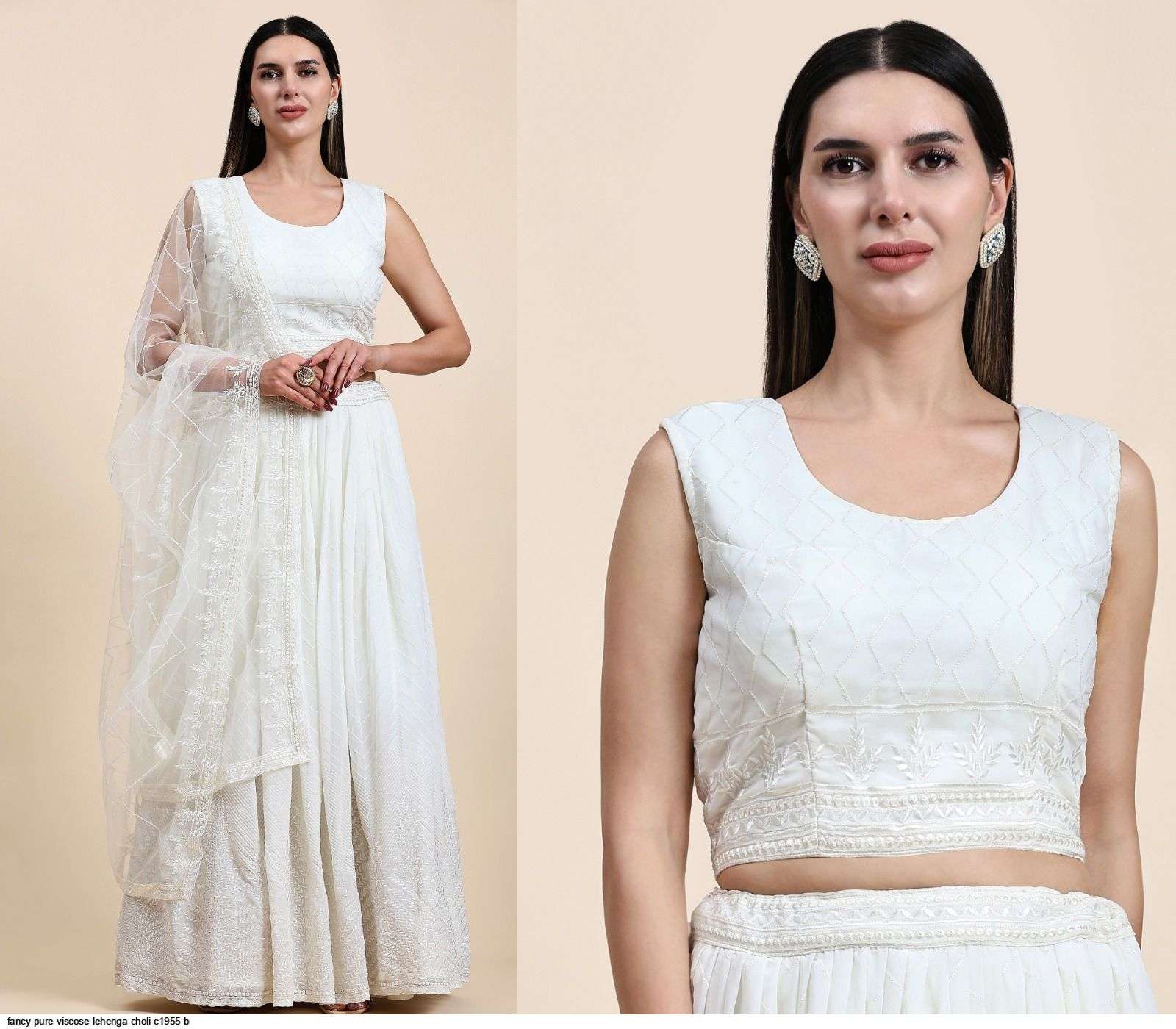 FANCY PURE VISCOSE WHITE LEHENGA CHOLI C1955 B WHOLESALE CATALOG