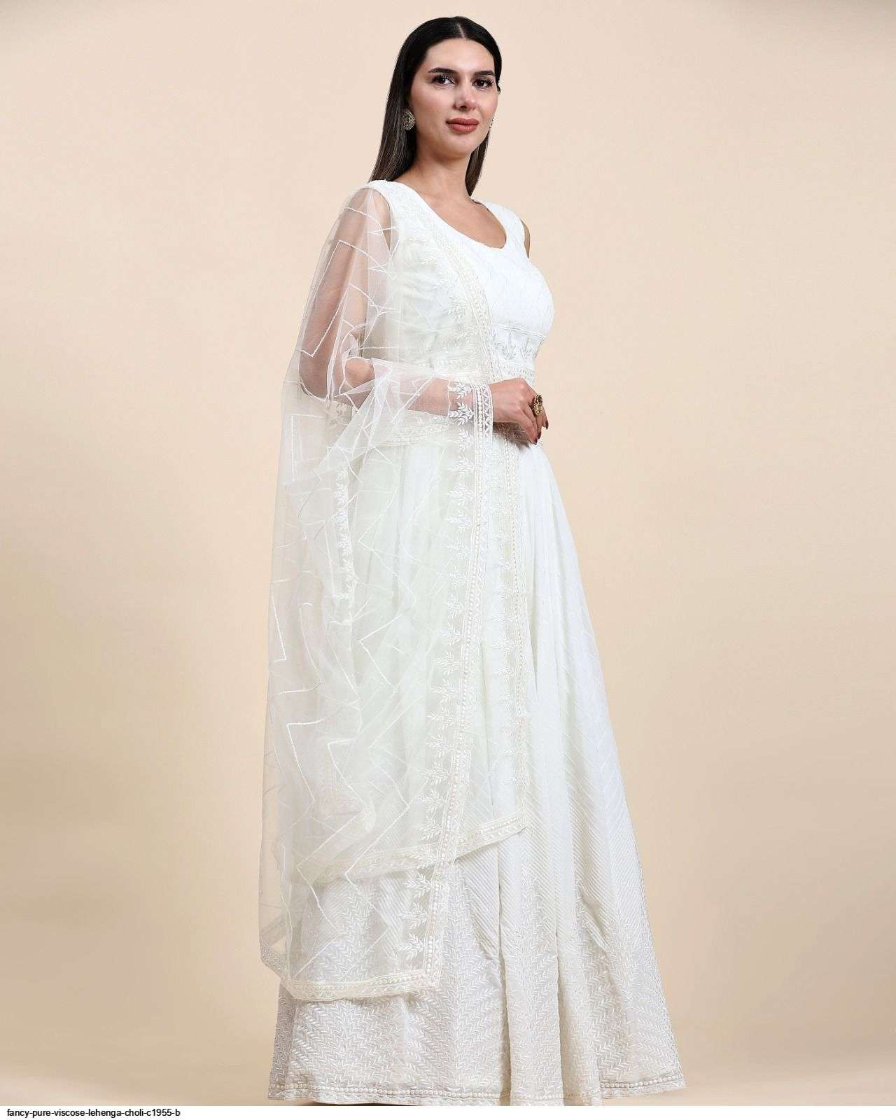 FANCY PURE VISCOSE WHITE LEHENGA CHOLI C1955 B WHOLESALE CATALOG
