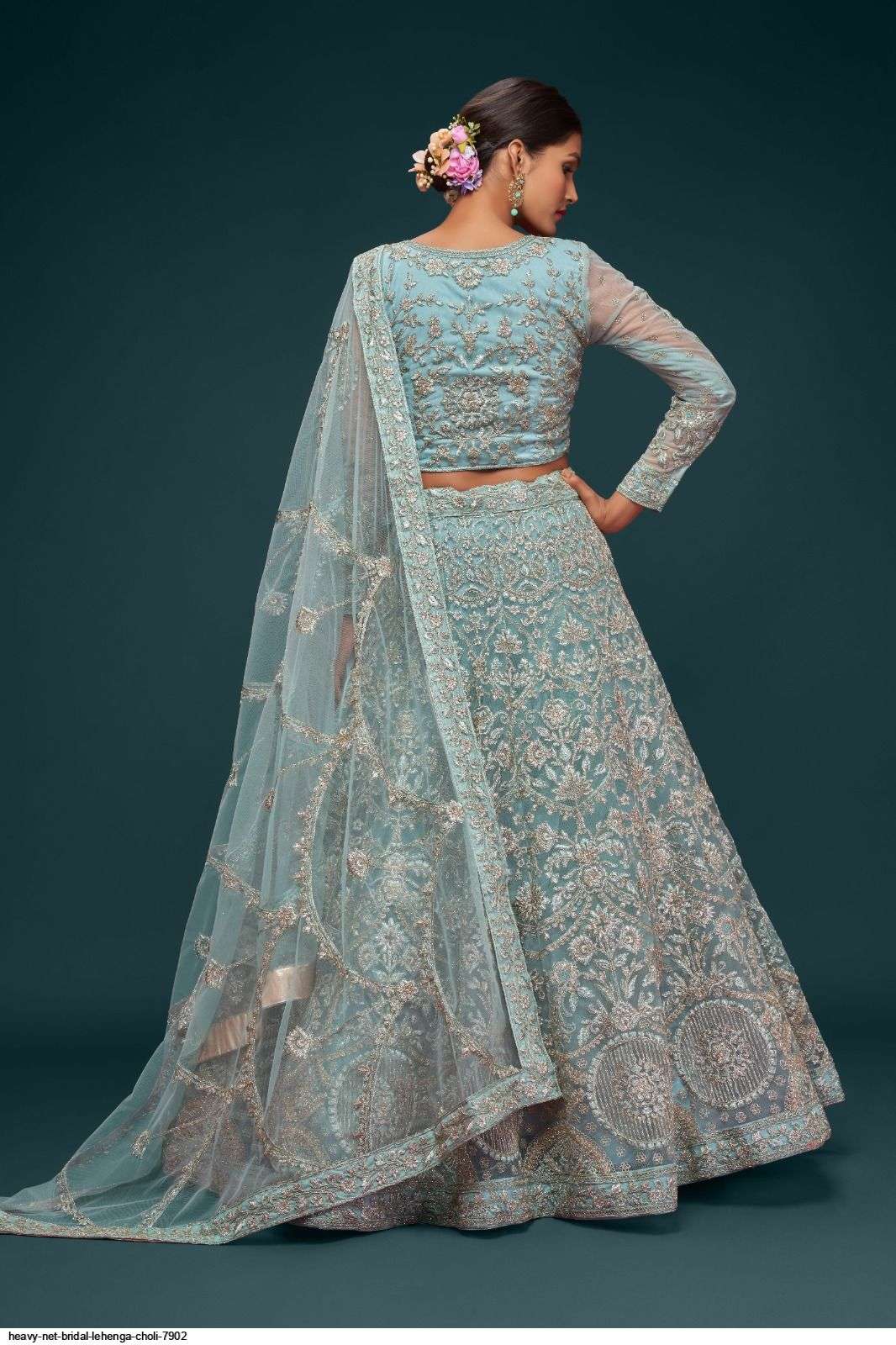 HEAVY NET BRIDAL BLUE LEHENGA CHOLI 7902 Wholesale catalog