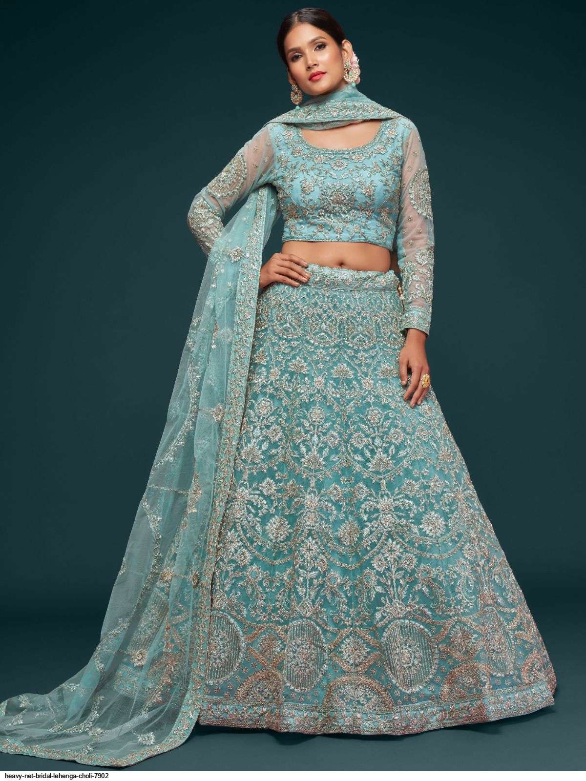 HEAVY NET BRIDAL BLUE LEHENGA CHOLI 7902 Wholesale catalog