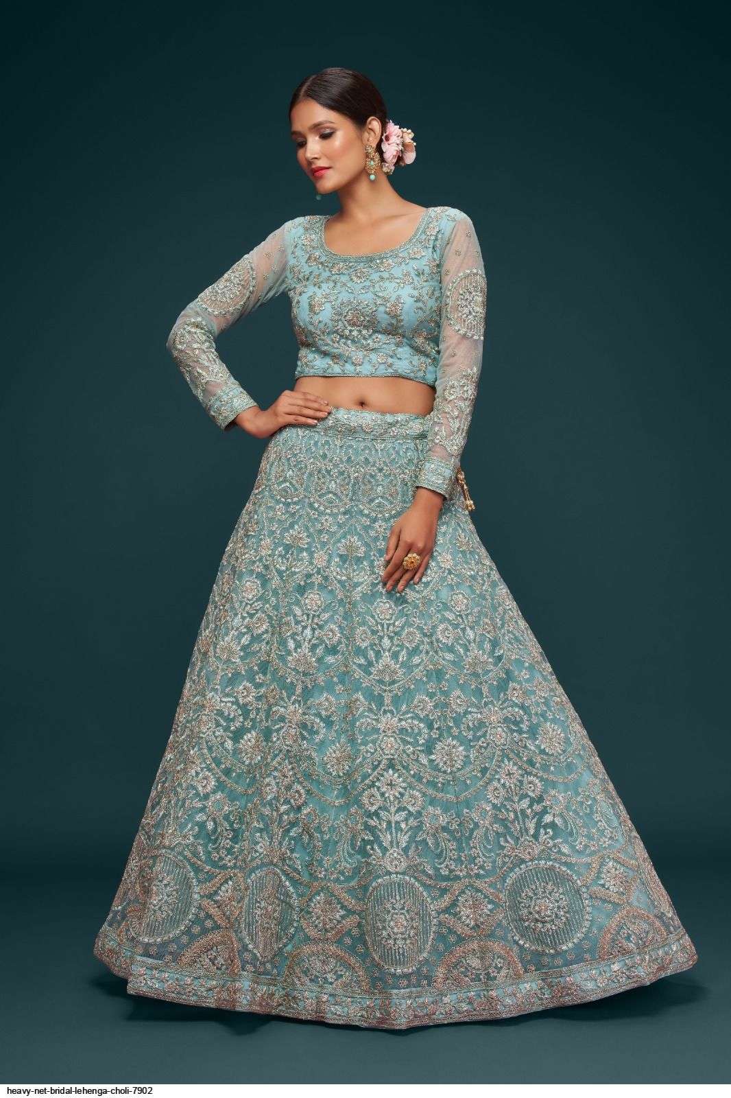 HEAVY NET BRIDAL BLUE LEHENGA CHOLI 7902 Wholesale catalog