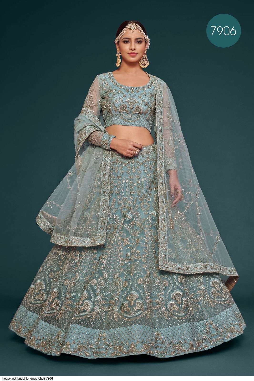HEAVY NET BRIDAL LEHENGA CHOLI 7906 Wholesale catalog